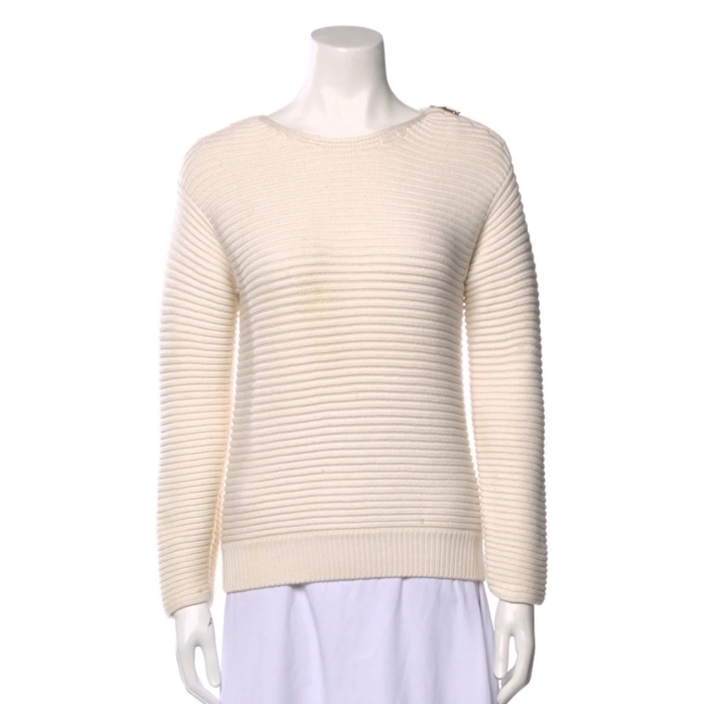 AKRIS Cream 100% Wool Scoop Neck Sweater NICE 👀 S - Picture 2 of 5